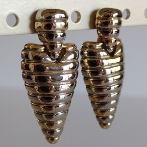 Silver-Tone Fine Groove Design Pierced Earrings